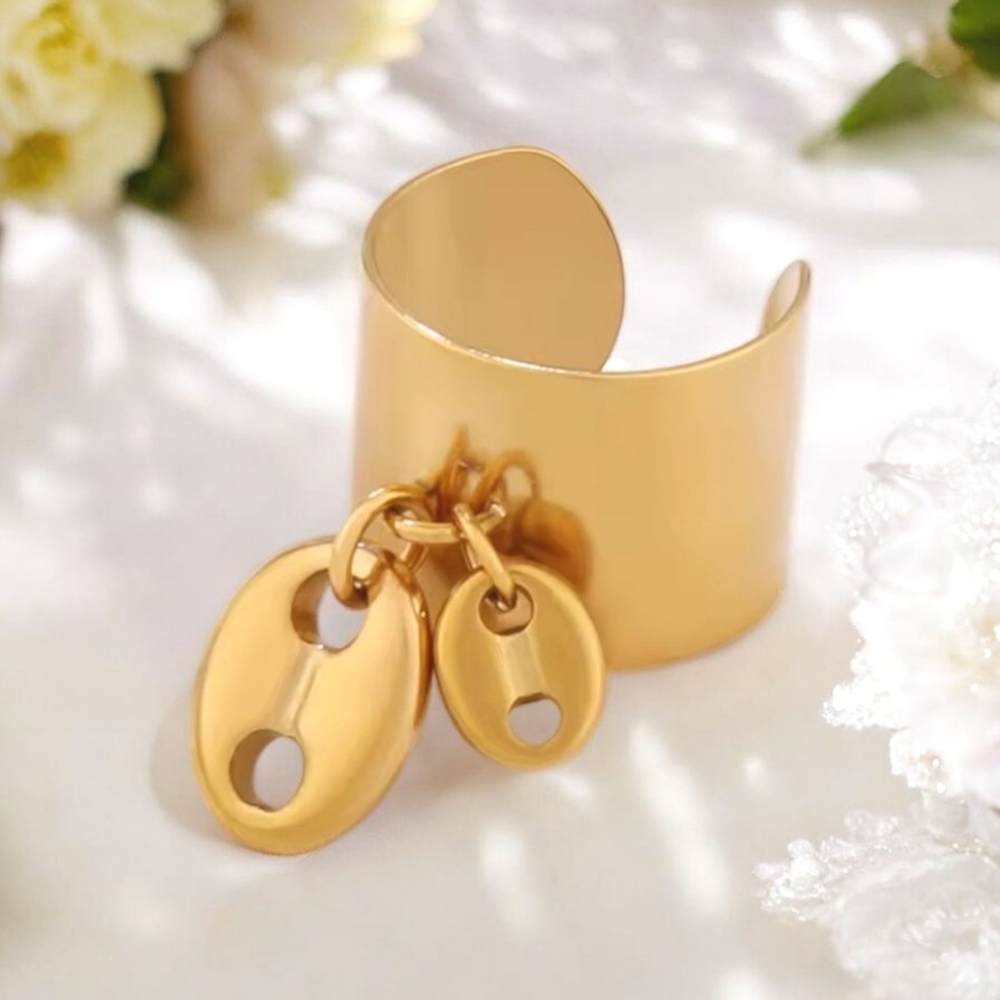 18k Gold Plated Mariners Pig Nose Wide Band Ring